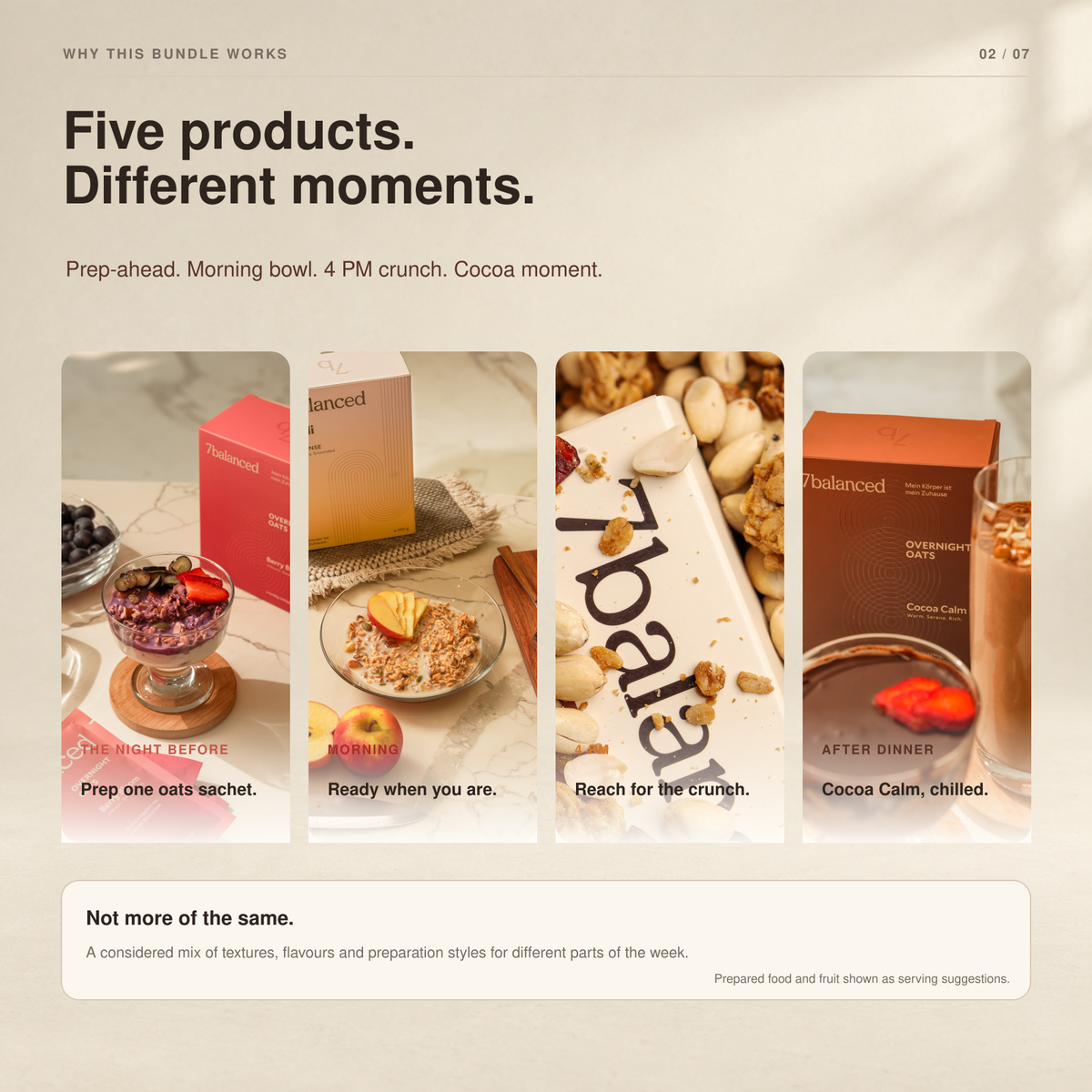 Breakfast oats sachet bundle with four flavor panels for prep to serve moments