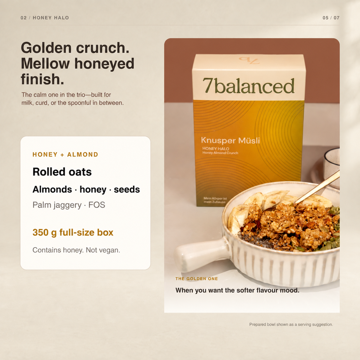 Honey Halo granola box with honeyed oats in a bowl and spoon