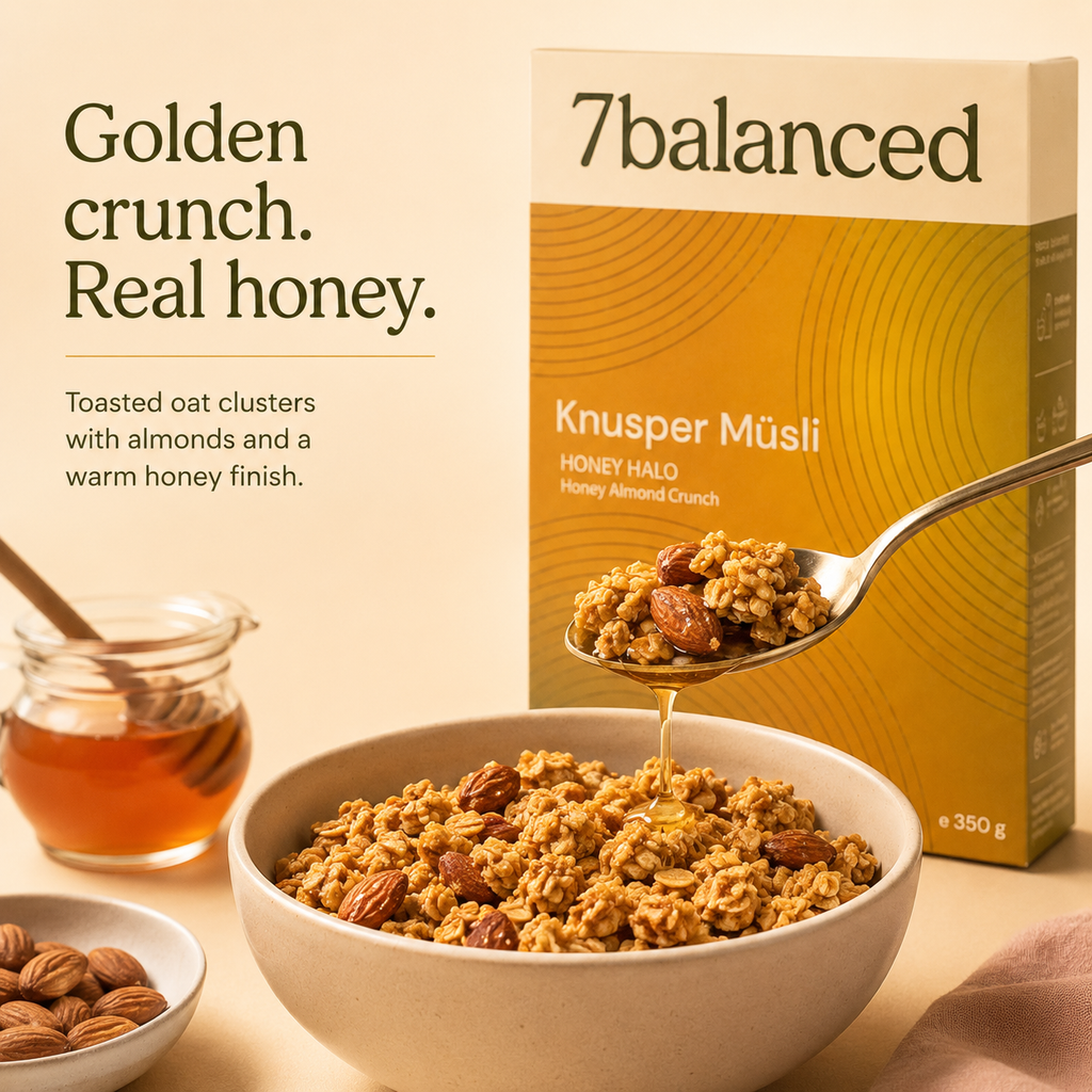Honey Halo granola bowl filled with crunchy oats and honey, with bag