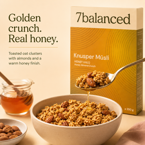 Honey Halo granola bowl filled with crunchy oats and honey, with bag