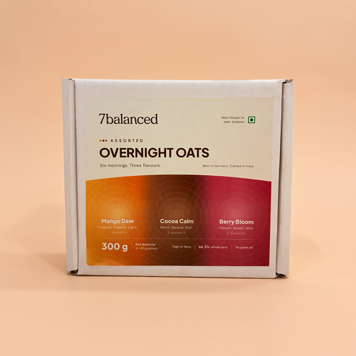 Assorted overnight oats box with Mango Dew, Cocoa Calm, Berry Bloom; 300 g