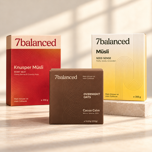 Breakfast starter bundle: three muesli/overnight oat boxes in red, beige, and brown